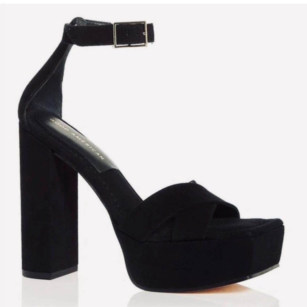 Good American Black Suede Platform